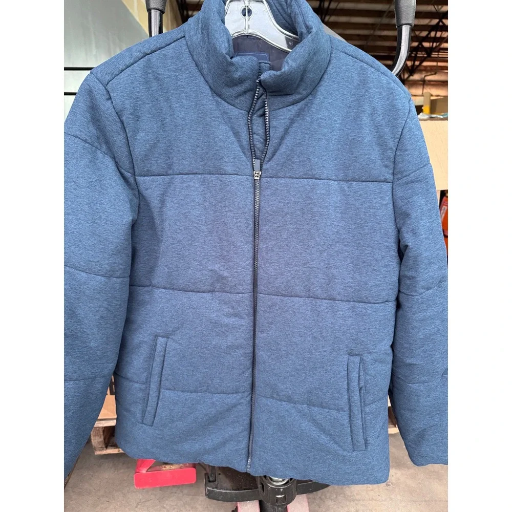 Soybu Mens Medium Puffer Jacket Heathered Blue Full Zip Quilted Insulated Coat